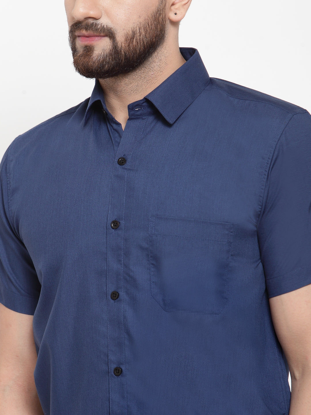 Men's Blue Cotton Half Sleeves Solid Formal Shirts ( SF 754Peacock ) - Jainish