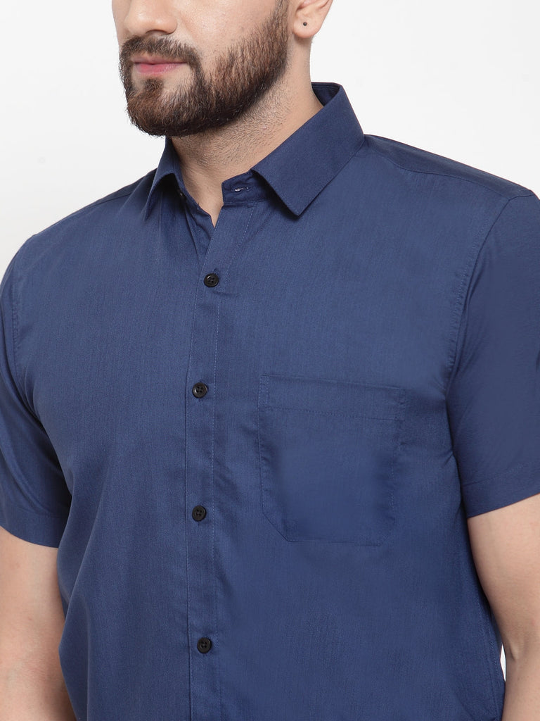Men's Blue Cotton Half Sleeves Solid Formal Shirts ( SF 754Peacock )
