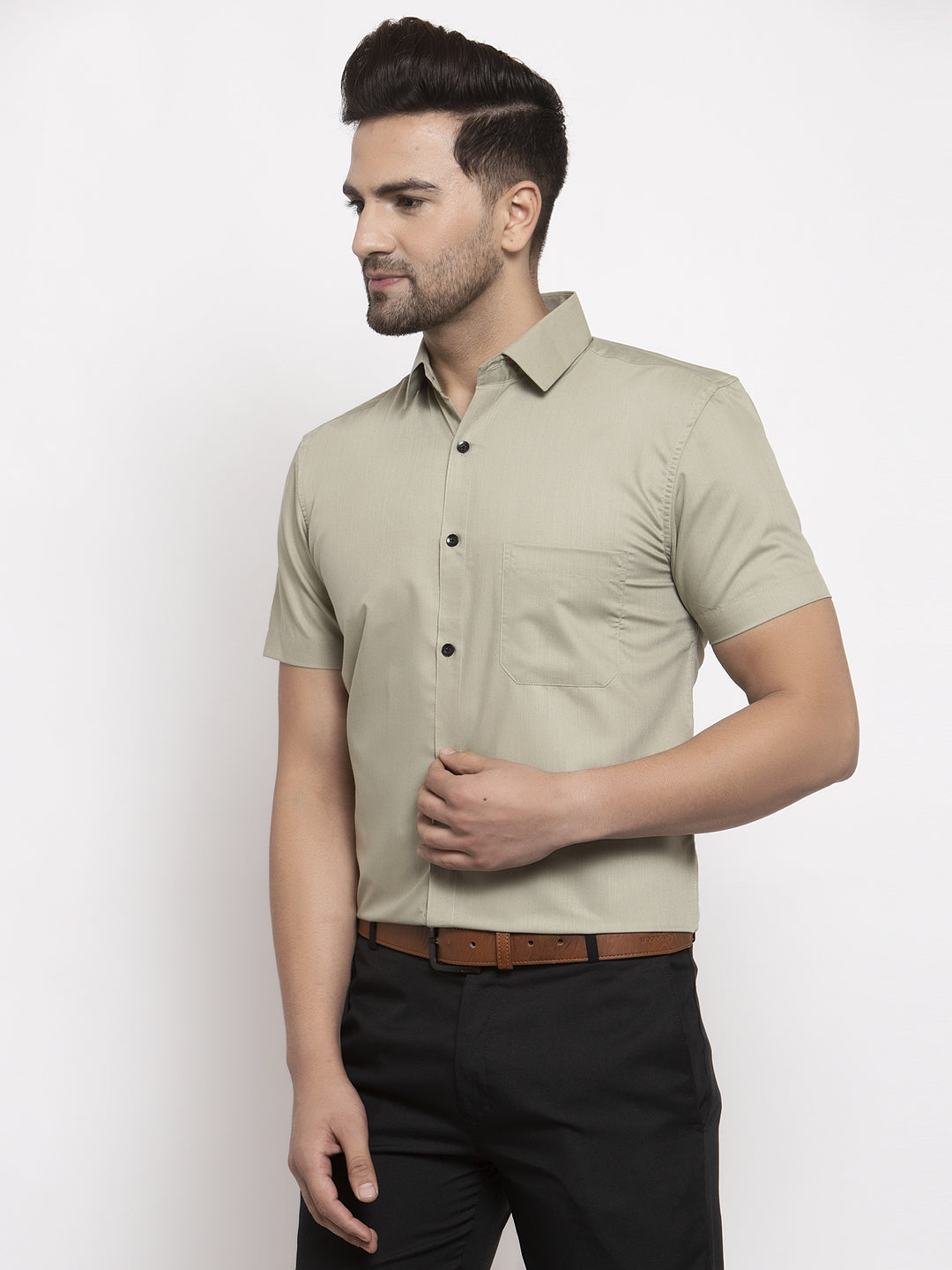 Men's Green Cotton Half Sleeves Solid Formal Shirts ( SF 754Pista ) - Jainish