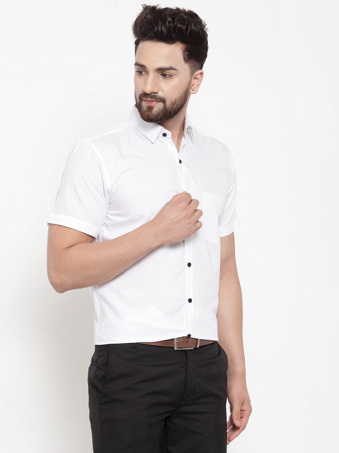 Men's White Cotton Half Sleeves Solid Formal Shirts ( SF 754White ) - Jainish