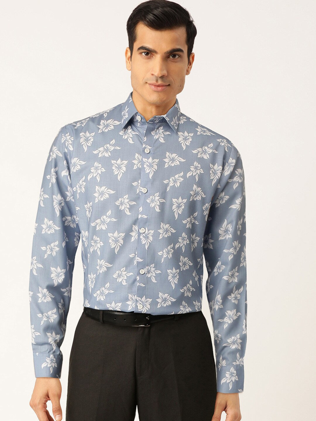Men's Blue Cotton Printed Formal Shirt's ( SF 755Sky ) - Jainish