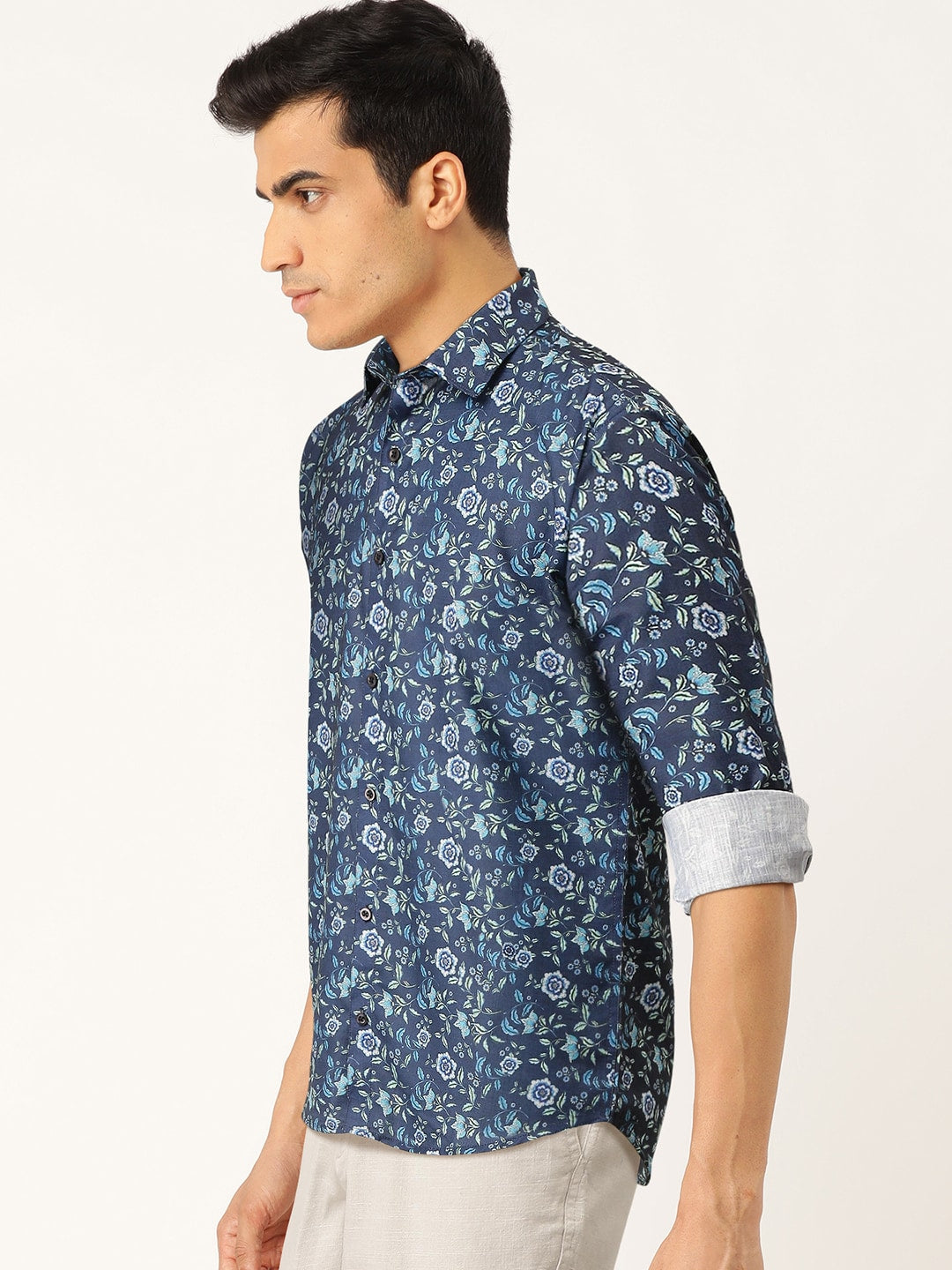 Men's Blue Cotton Printed Formal Shirt's ( SF 756Blue ) - Jainish