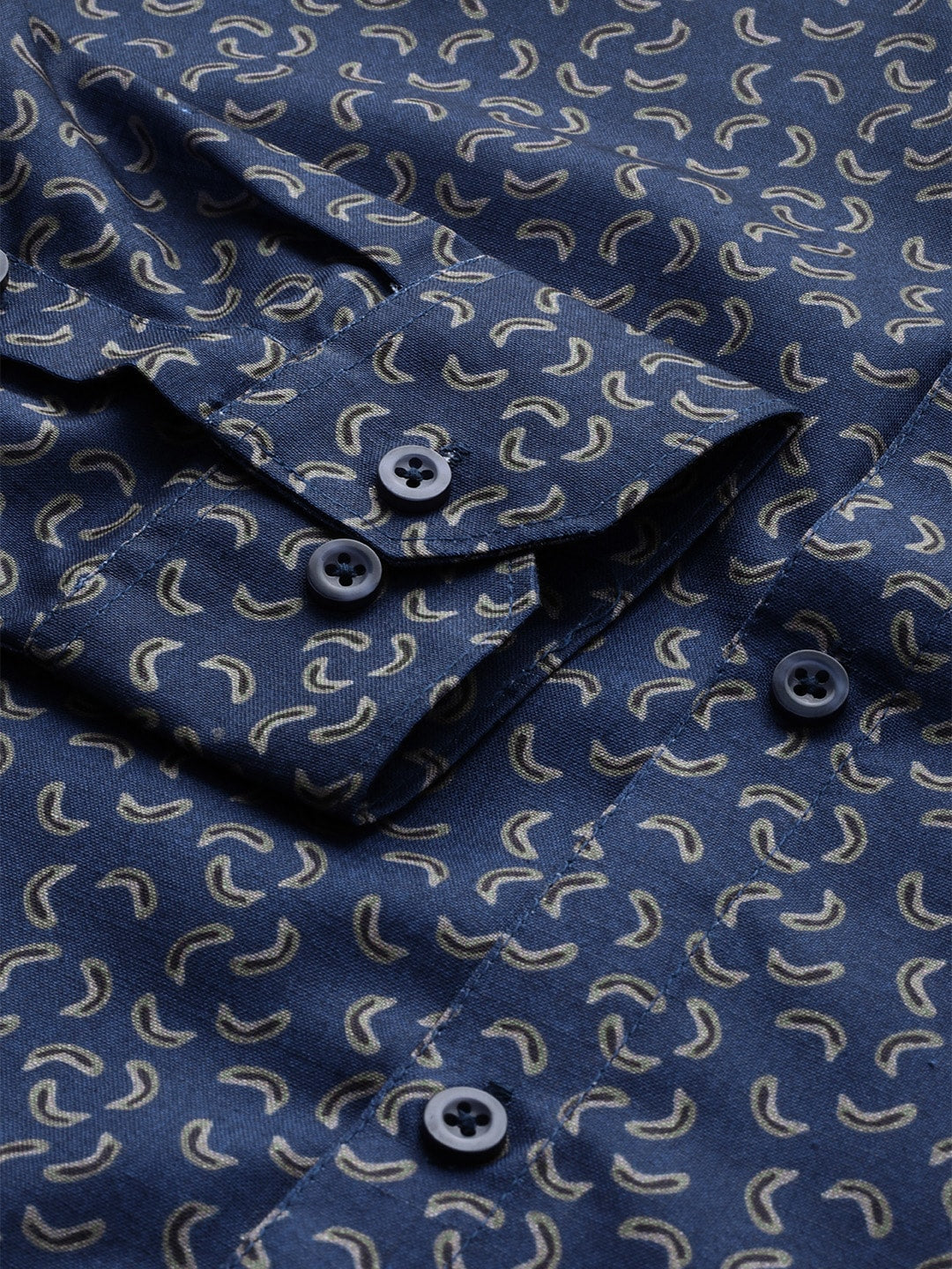 Men's Navy Cotton Printed Formal Shirt's ( SF 756Navy ) - Jainish