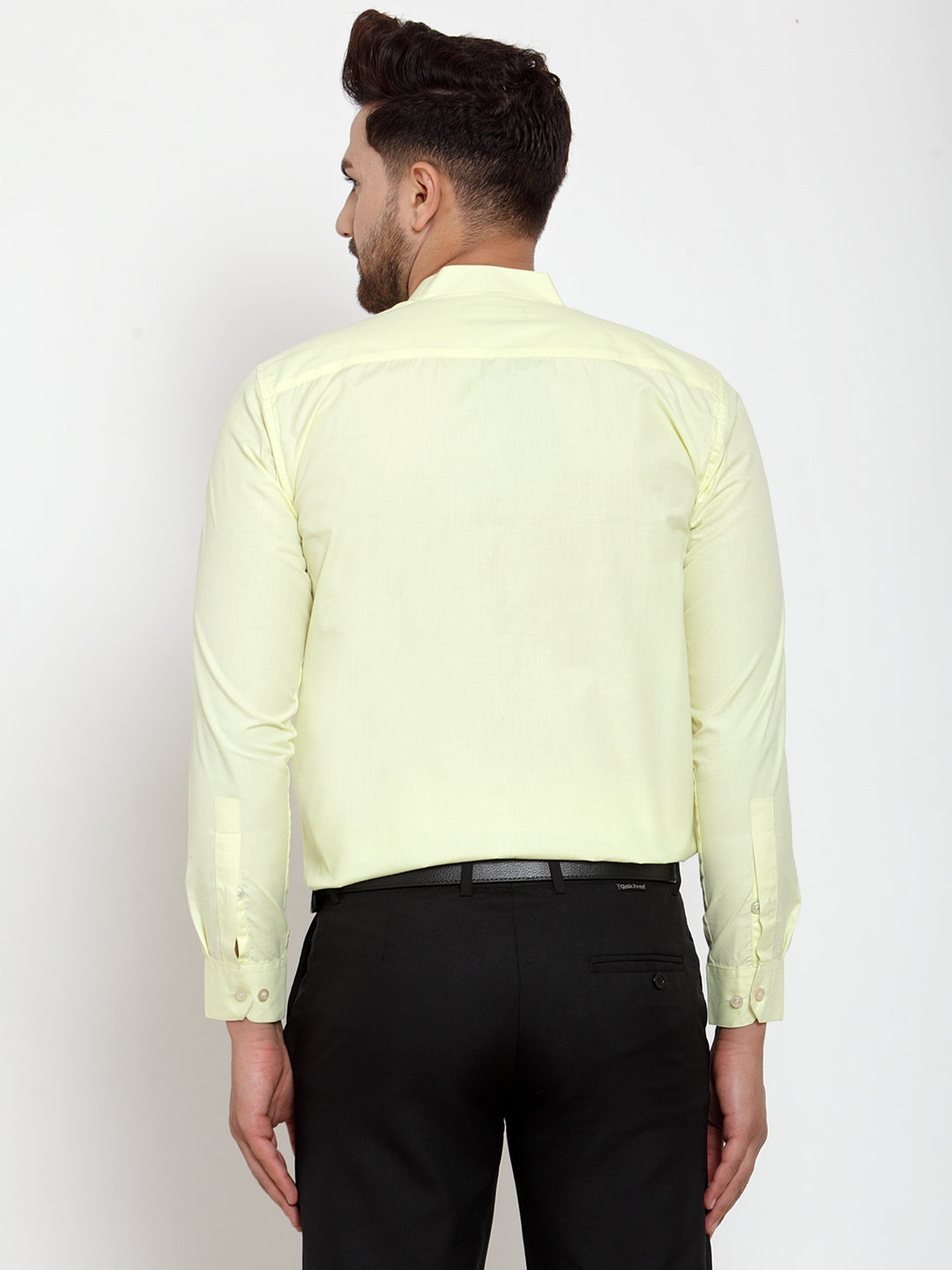 Men's Green Cotton Solid Mandarin Collar Formal Shirts ( SF 757Lime ) - Jainish