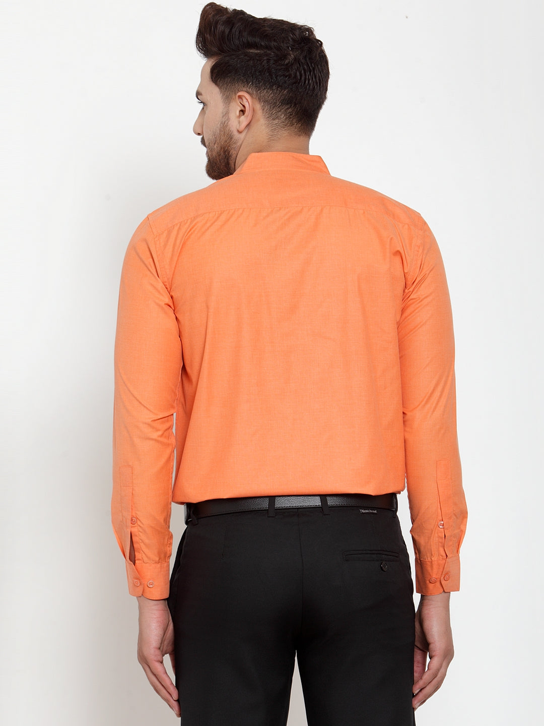 Men's Orange Cotton Solid Mandarin Collar Formal Shirts ( SF 757Orange ) - Jainish