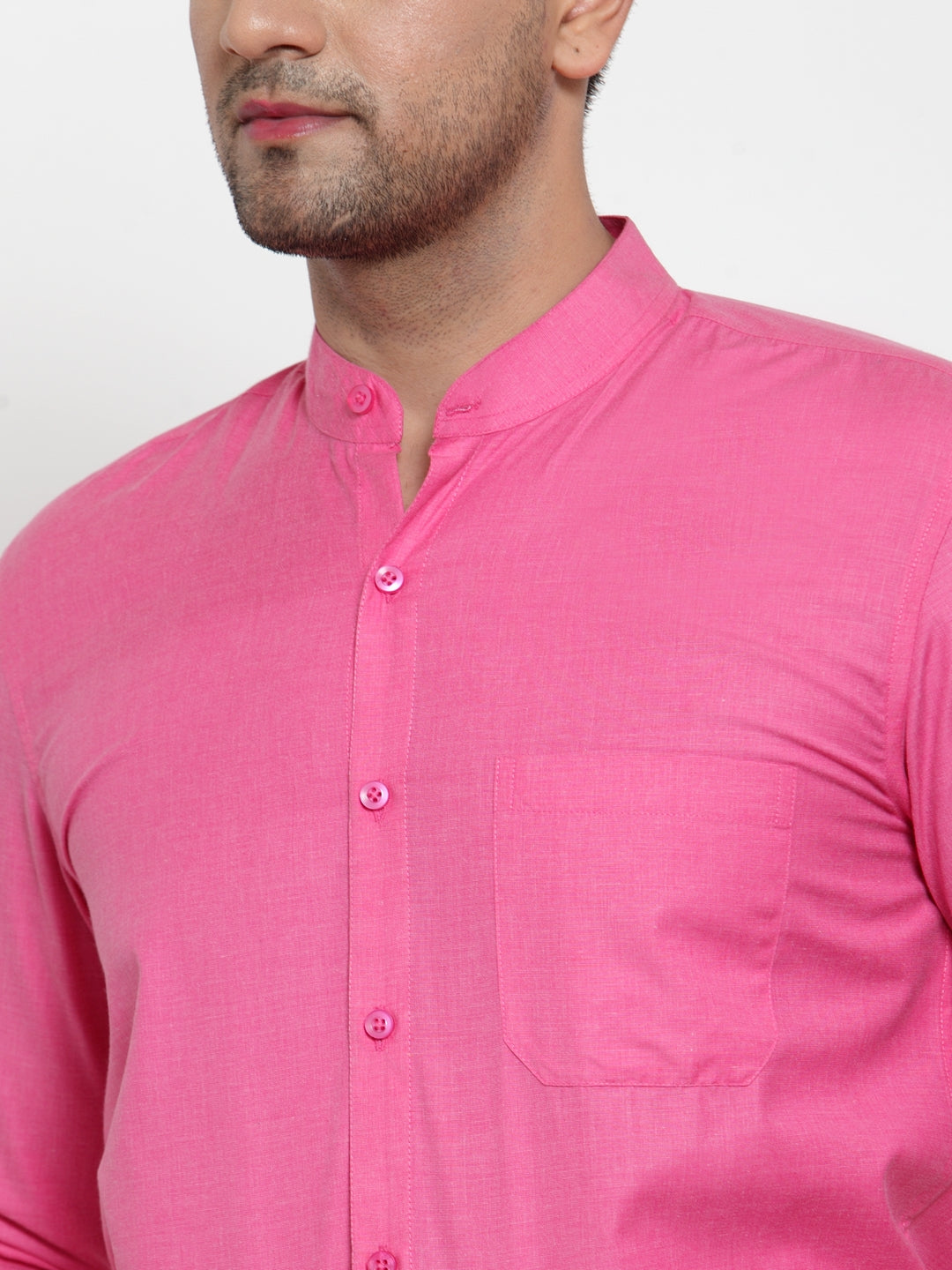 Men's Pink Cotton Solid Mandarin Collar Formal Shirts ( SF 757Pink ) - Jainish