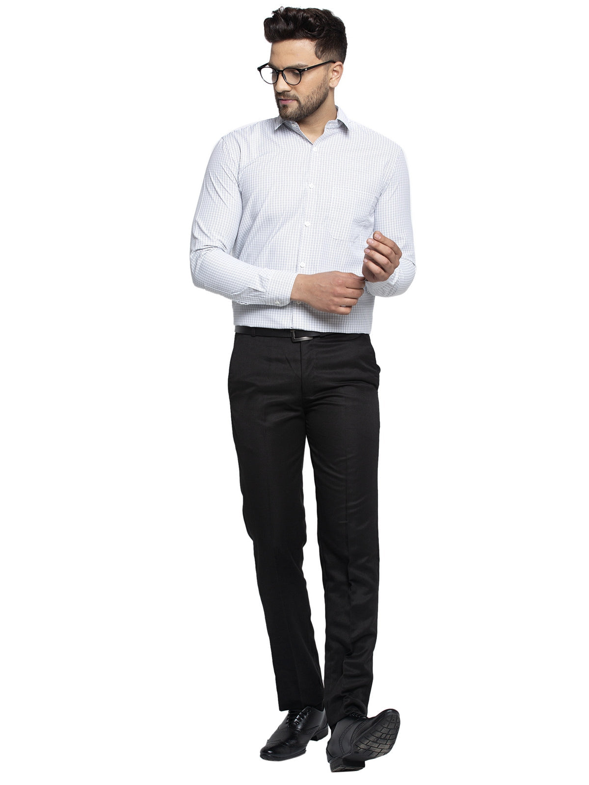 Men's Black Cotton Checked Formal Shirt's ( SF 758Black ) - Jainish