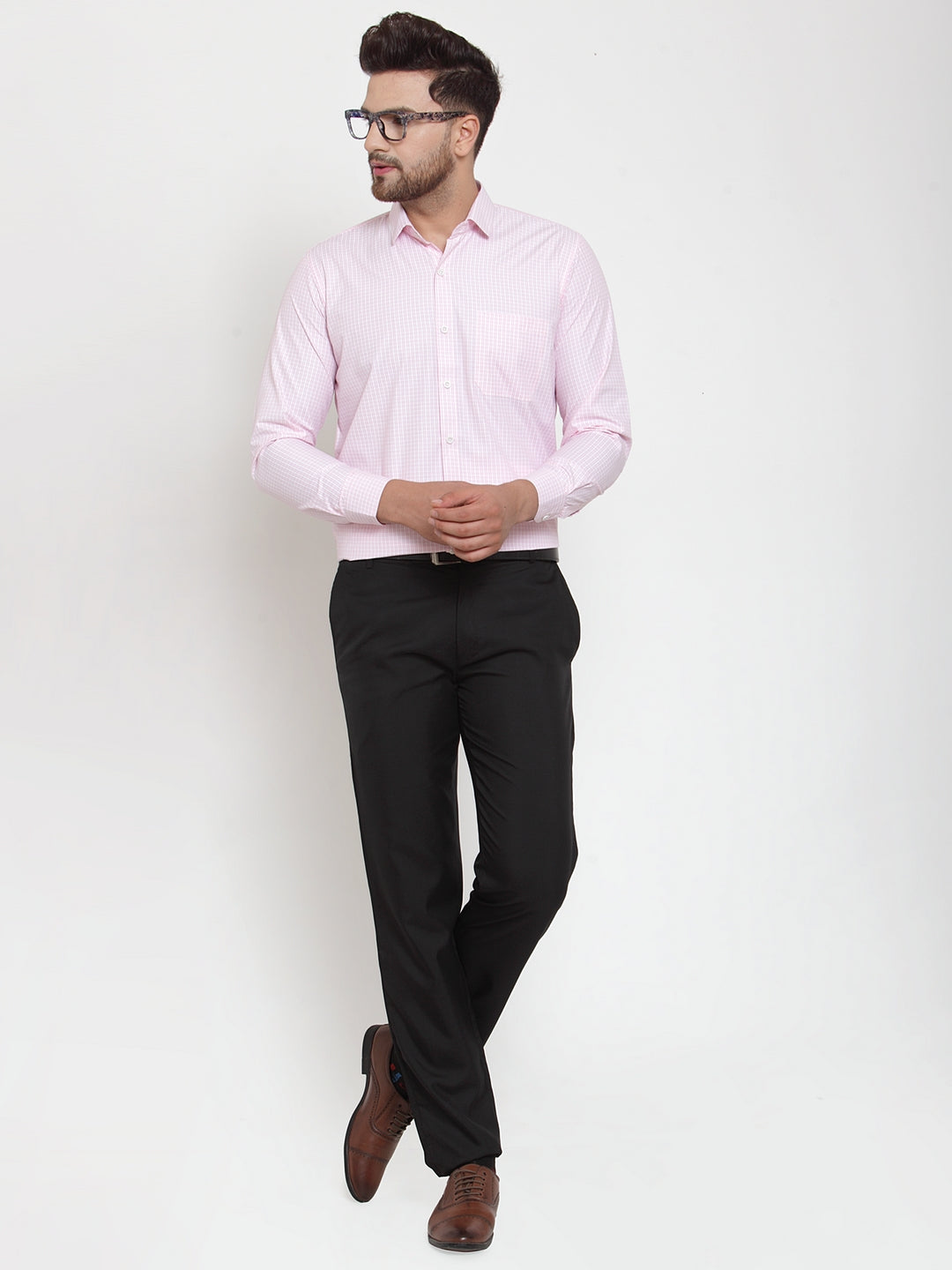Men's Pink Cotton Checked Formal Shirt's ( SF 758Pink ) - Jainish