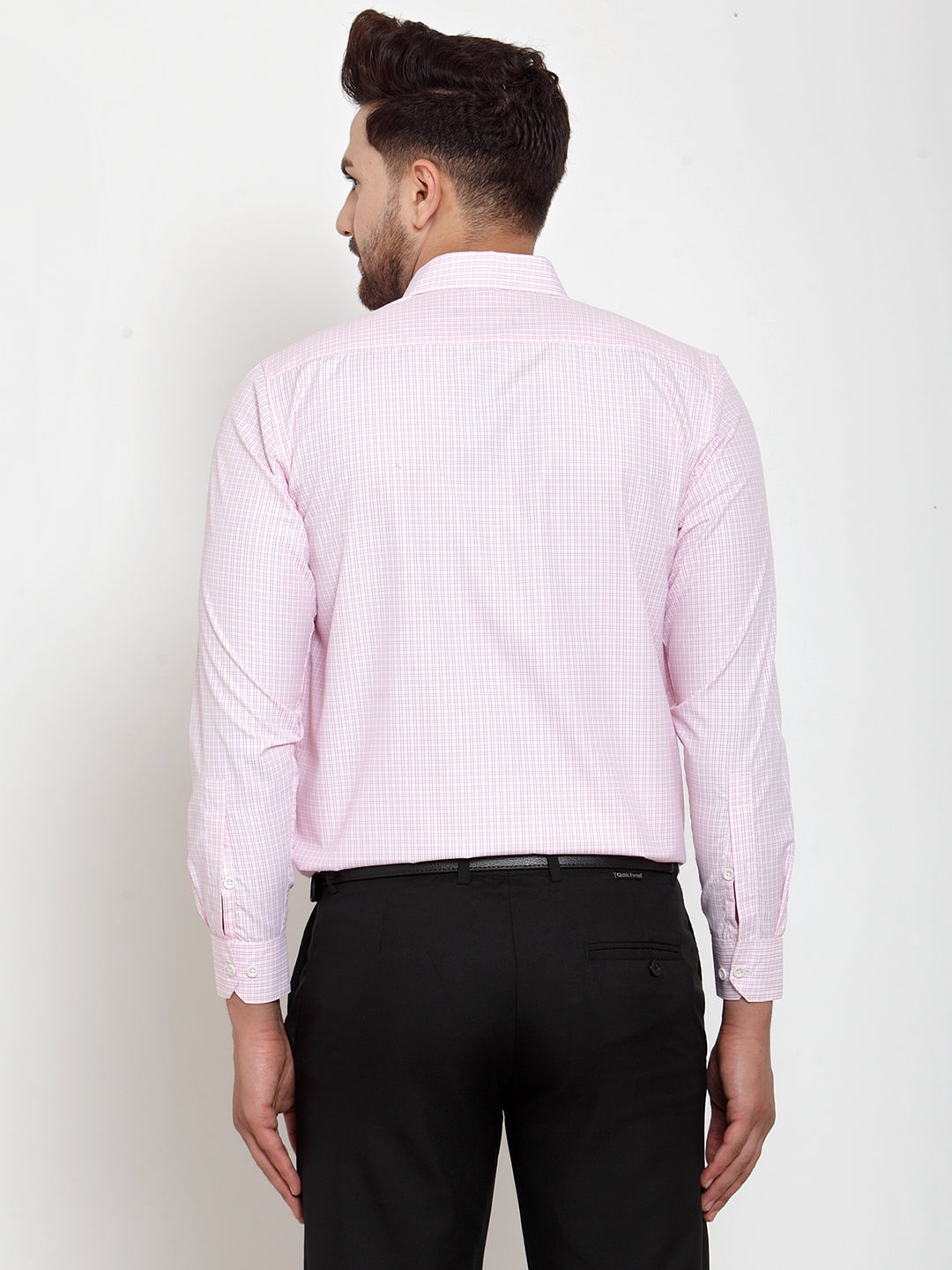 Men's Pink Cotton Checked Formal Shirt's ( SF 758Pink ) - Jainish