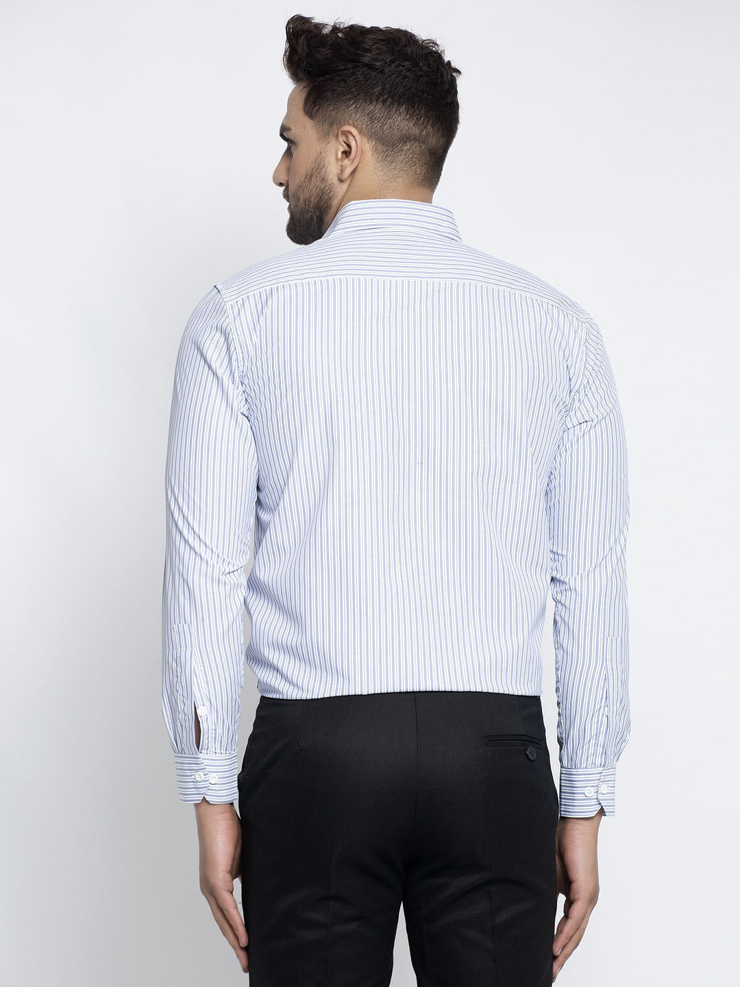 Men's Blue Cotton Striped Formal Shirt's ( SF 759Light-Blue ) - Jainish