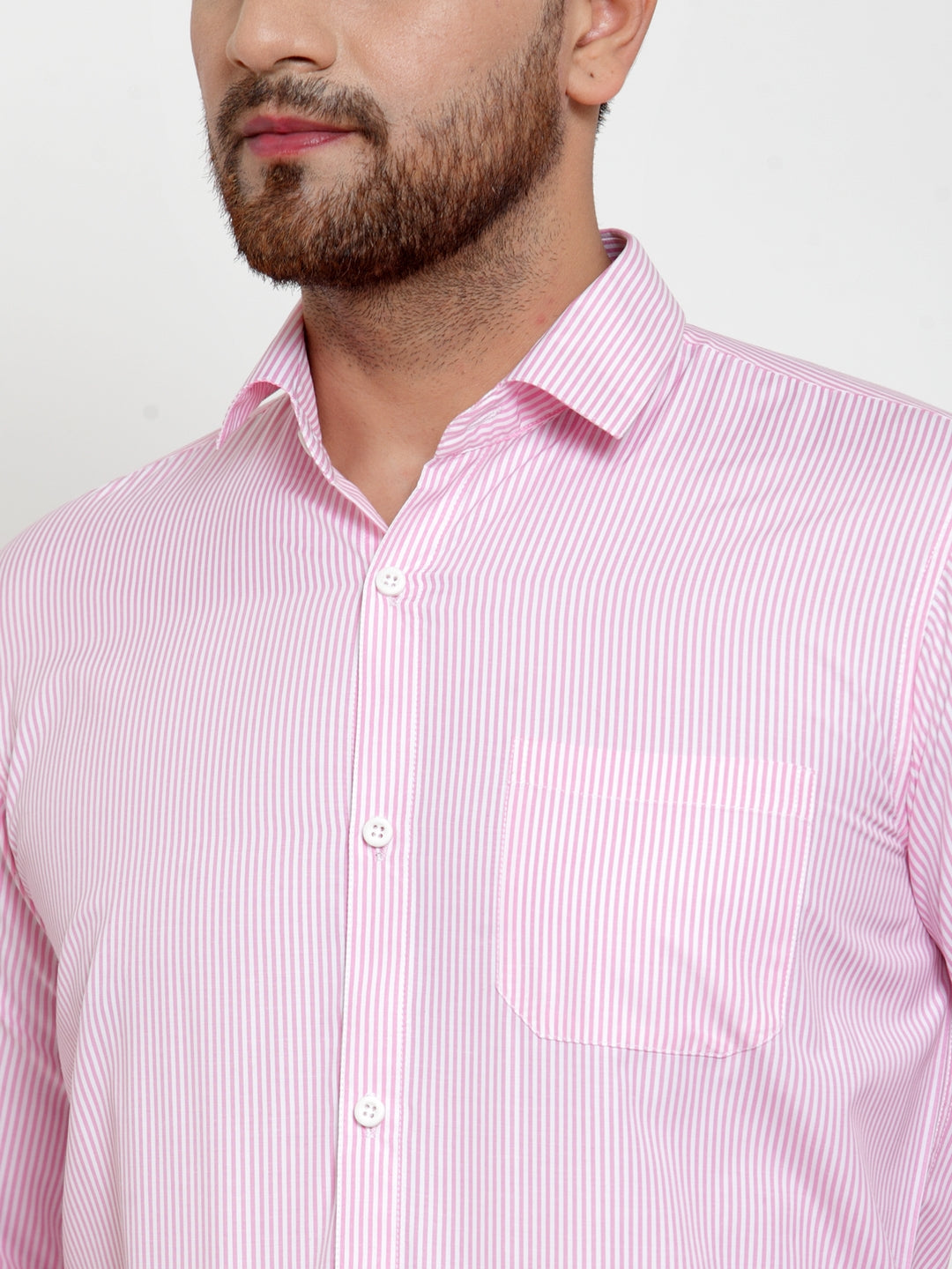 Men's Pink Cotton Striped Formal Shirt's ( SF 759Pink ) - Jainish