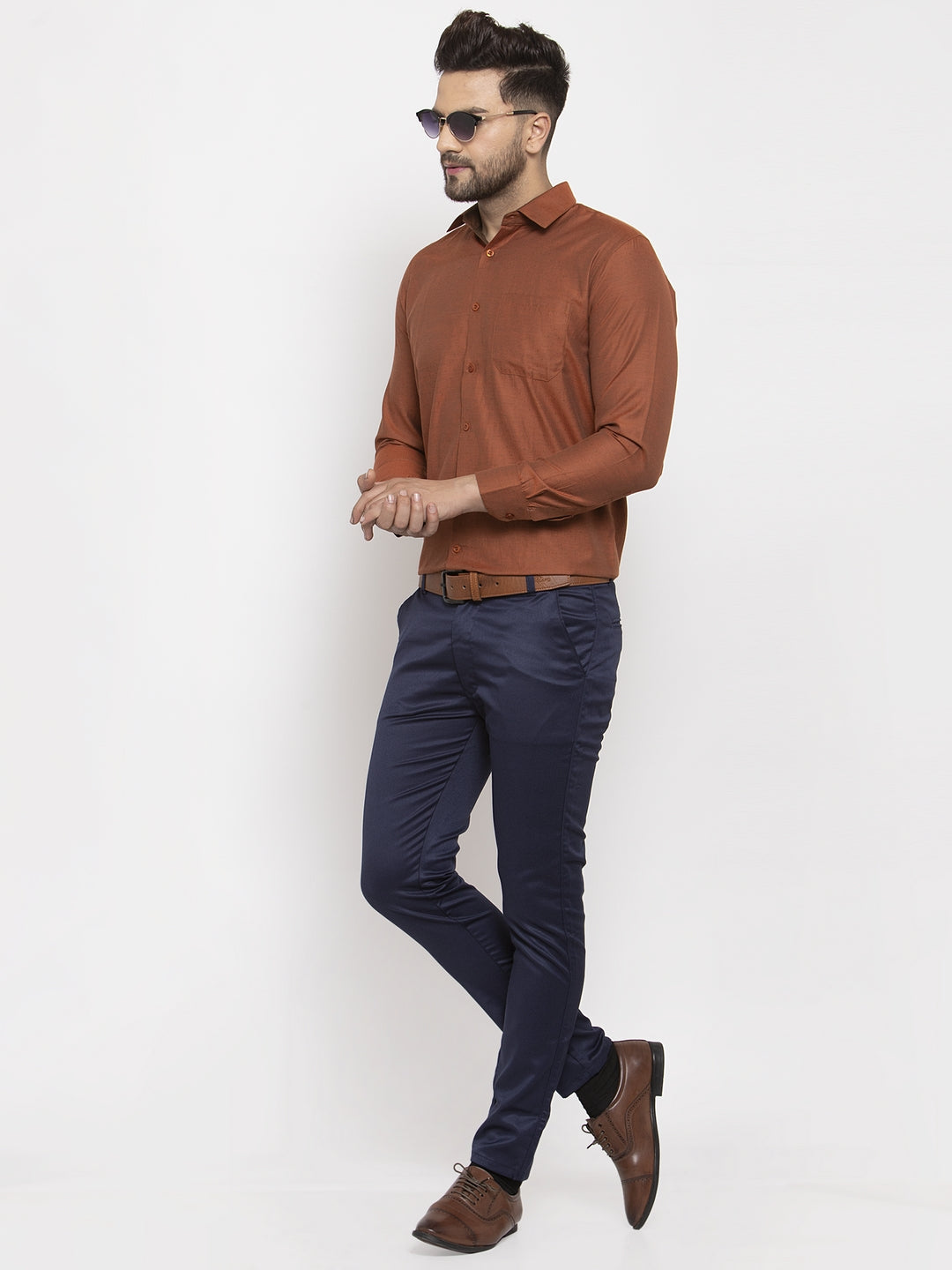 Men's Brown Cotton Polka Dots Formal Shirt's ( SF 761Brown ) - Jainish
