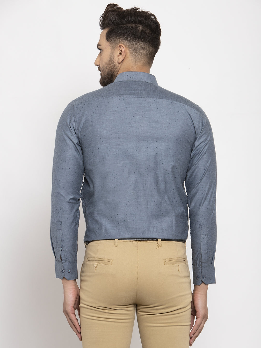 Men's Grey Cotton Polka Dots Formal Shirt's ( SF 761Grey ) - Jainish