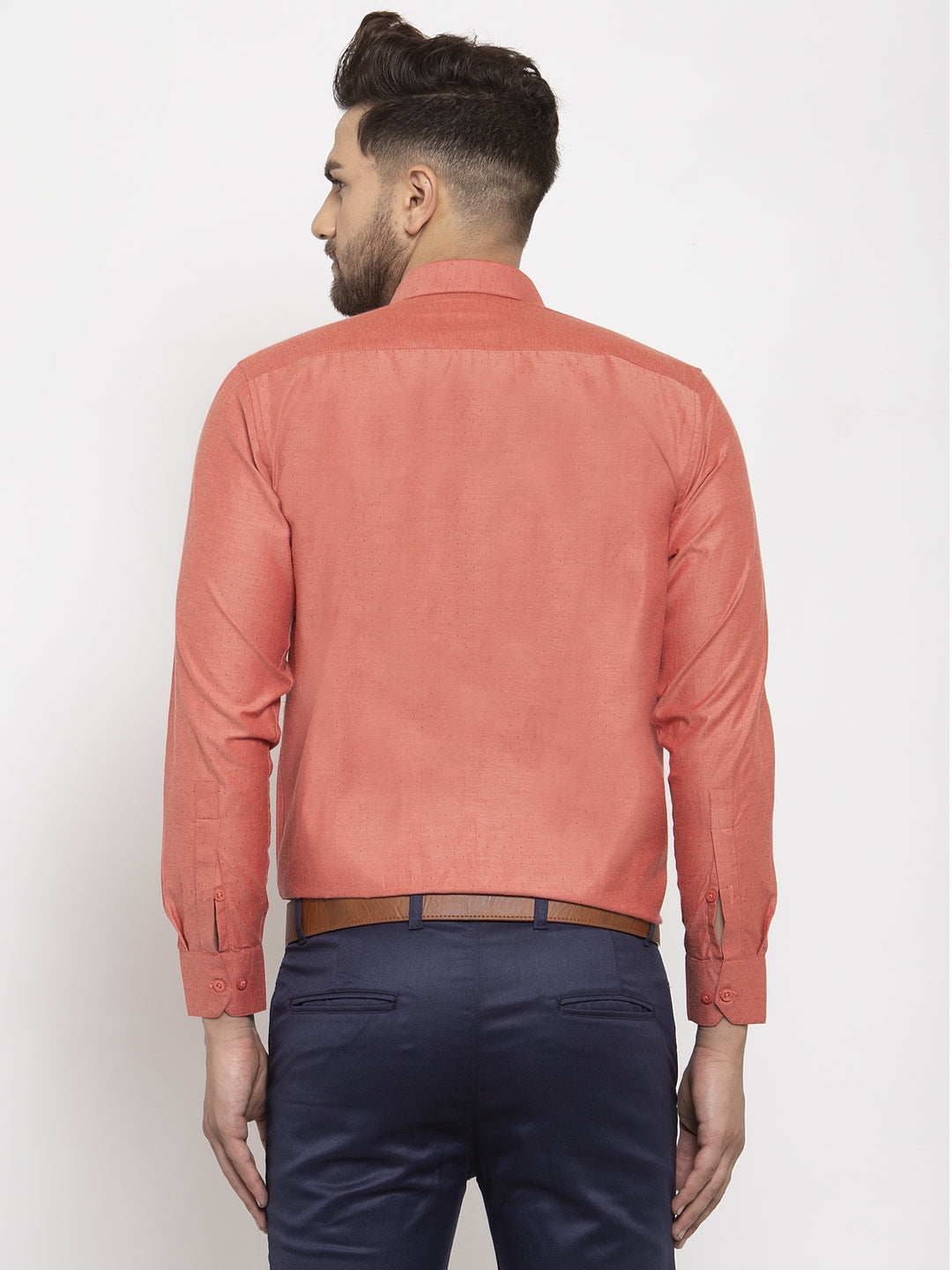 Men's Orange Cotton Polka Dots Formal Shirt's ( SF 761Keshar ) - Jainish