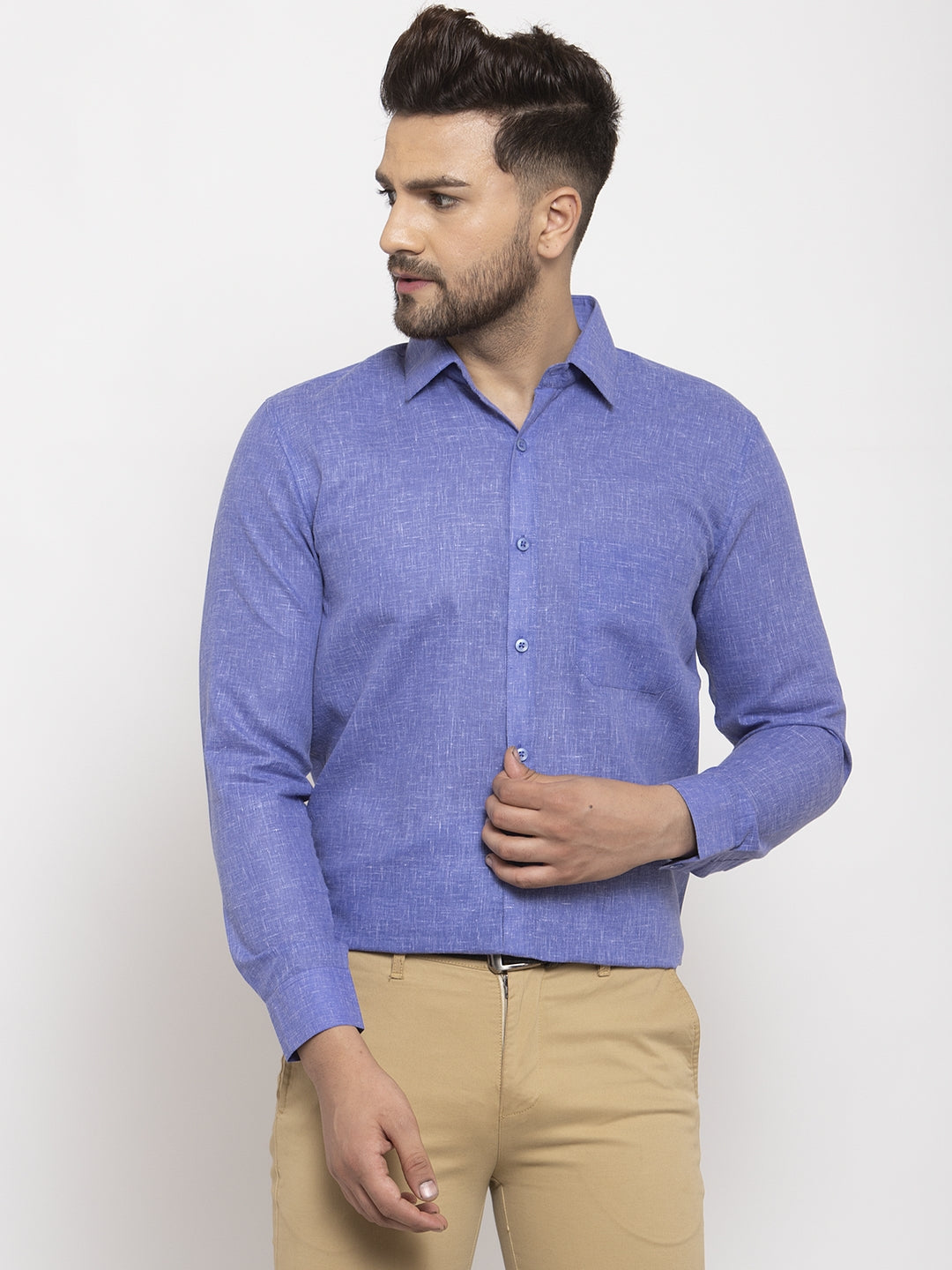 Men's Blue Dobby Solid Formal Shirts ( SF 762Blue ) - Jainish