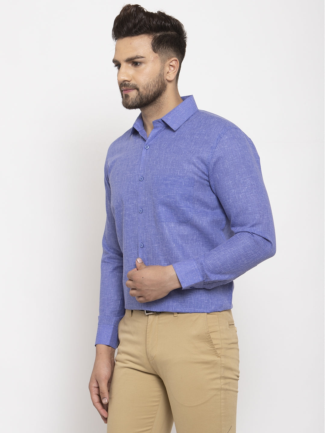 Men's Blue Dobby Solid Formal Shirts ( SF 762Blue ) - Jainish