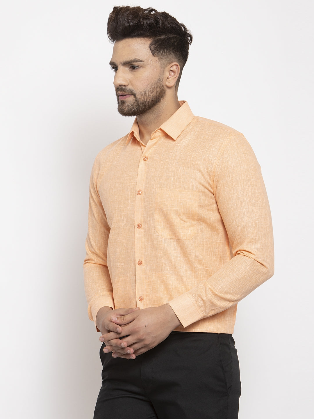 Men's Orange Dobby Solid Formal Shirts ( SF 762Light-Orange ) - Jainish