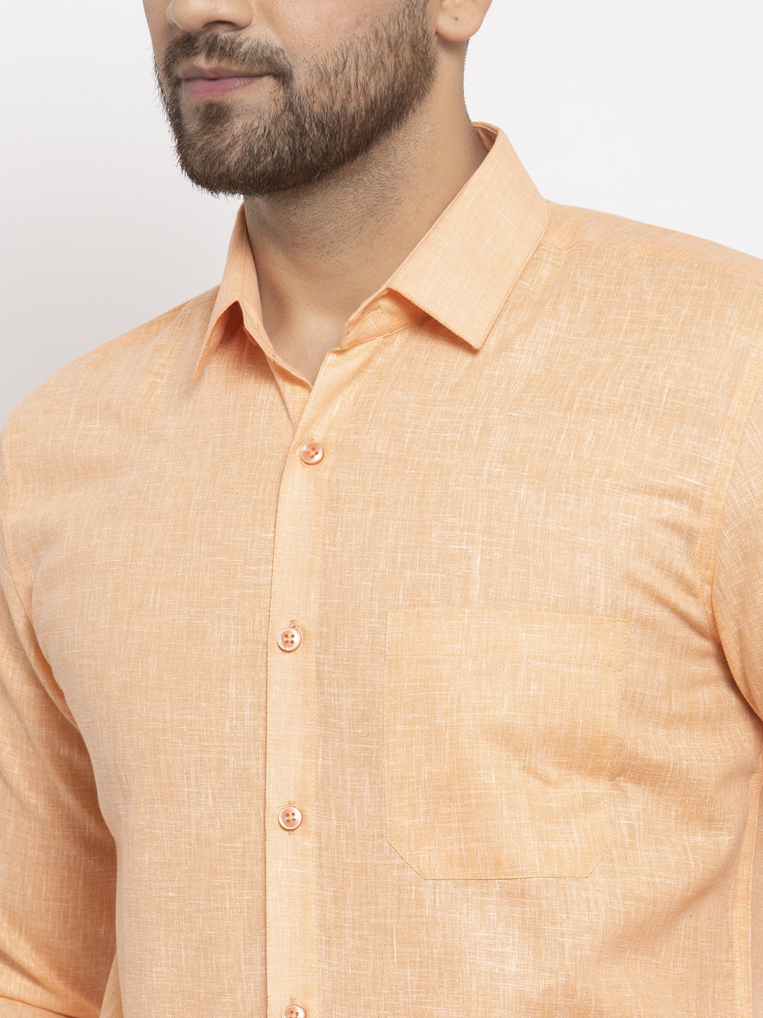 Men's Orange Dobby Solid Formal Shirts ( SF 762Light-Orange ) - Jainish