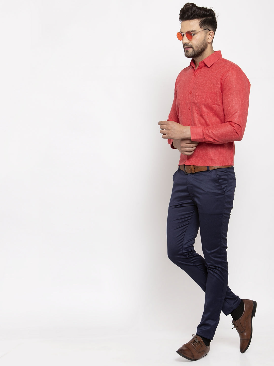 Men's Red Dobby Solid Formal Shirts ( SF 762Red ) - Jainish