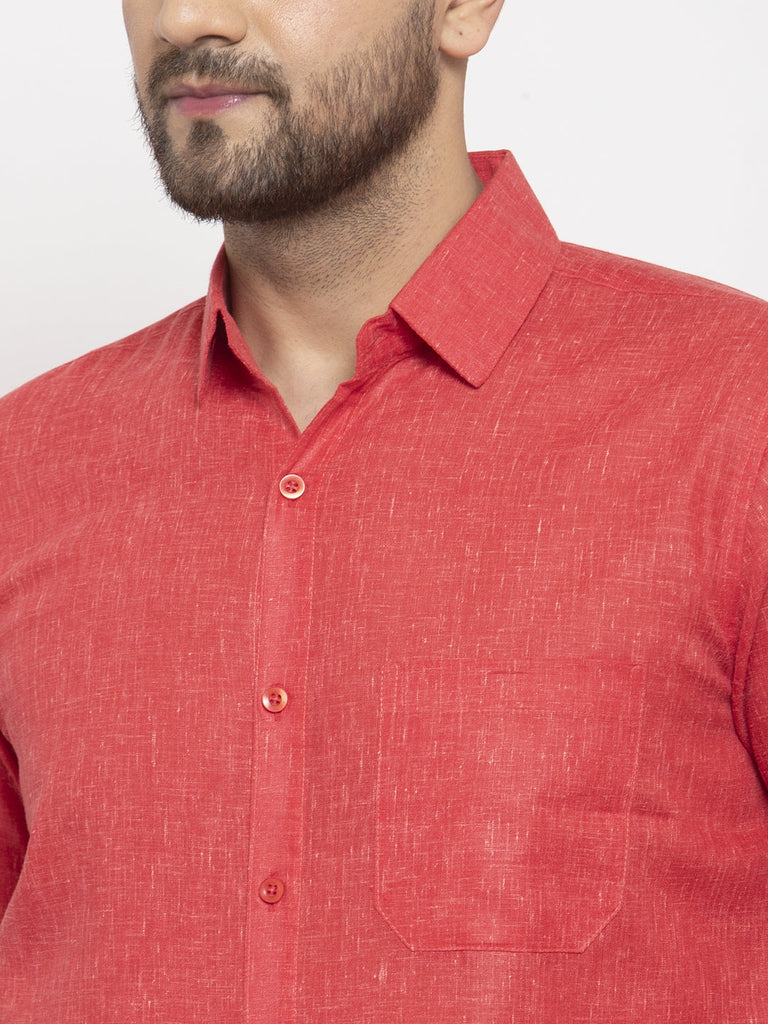 Men's Red Dobby Solid Formal Shirts ( SF 762Red )
