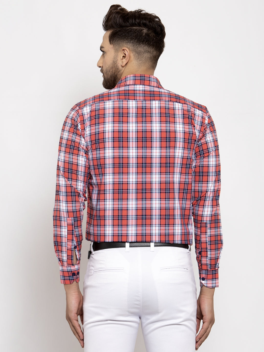 Men's Red Cotton Checked Formal Shirt's ( SF 764Red ) - Jainish