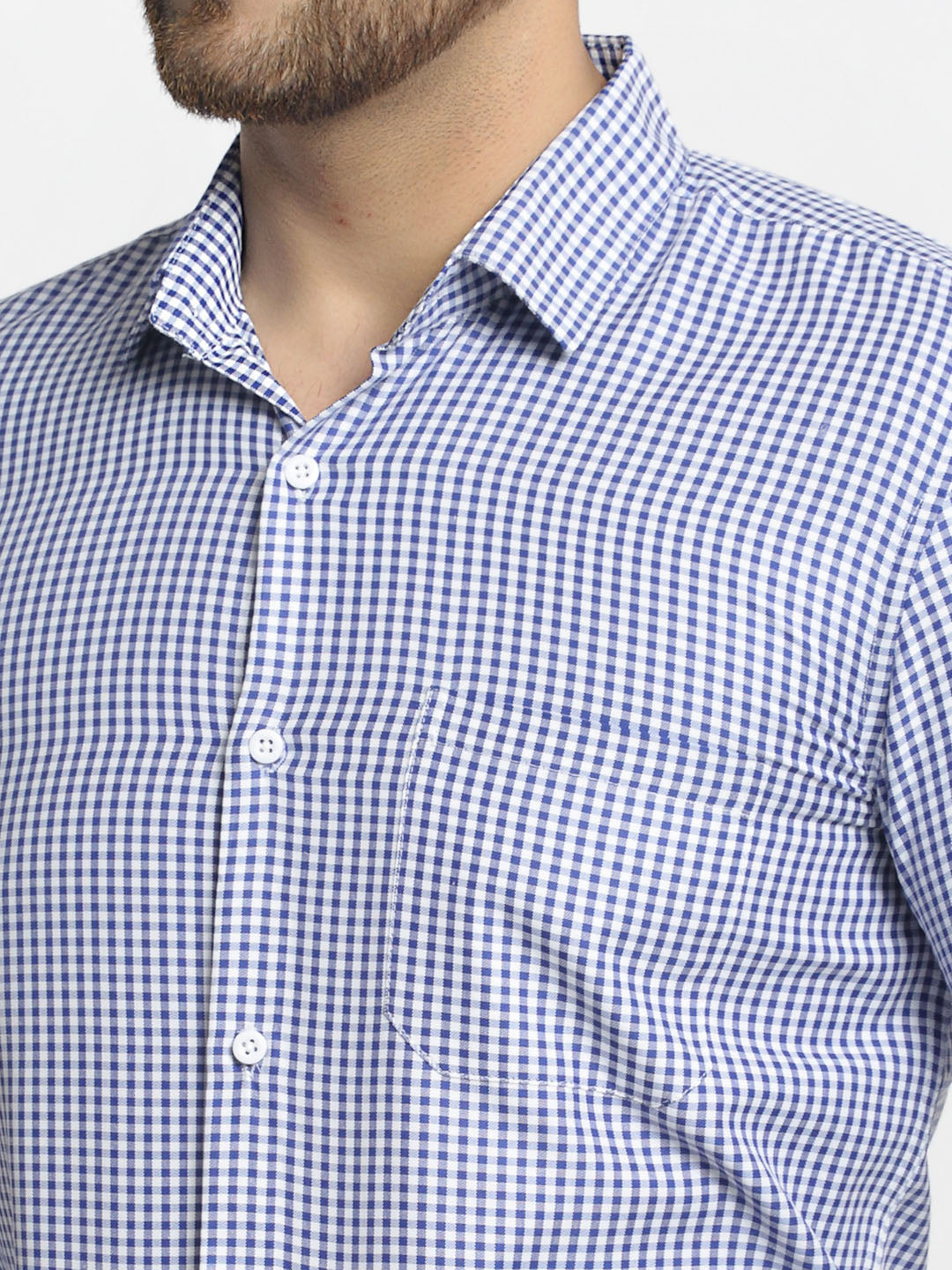 Men's Blue Cotton Checked Formal Shirt's ( SF 765Blue ) - Jainish