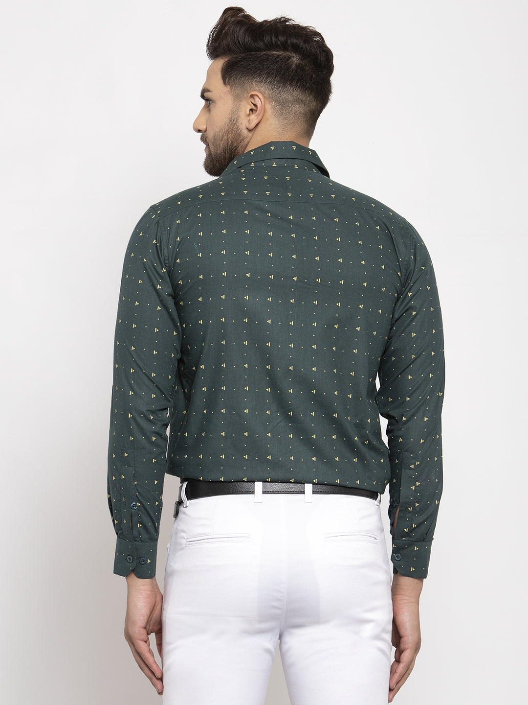 Men's Green Cotton Printed Formal Shirt's ( SF 766Green ) - Jainish