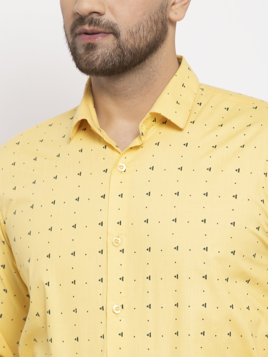 Men's Yellow Cotton Printed Formal Shirt's ( SF 766Yellow ) - Jainish