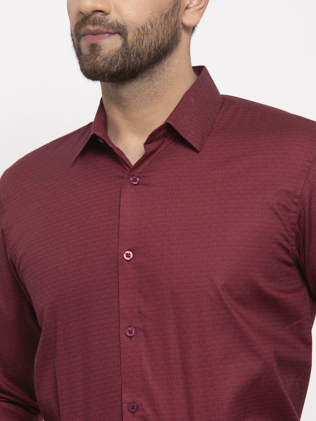 Men's Maroon Cotton Geometric Formal Shirt's ( SF 767Maroon ) - Jainish