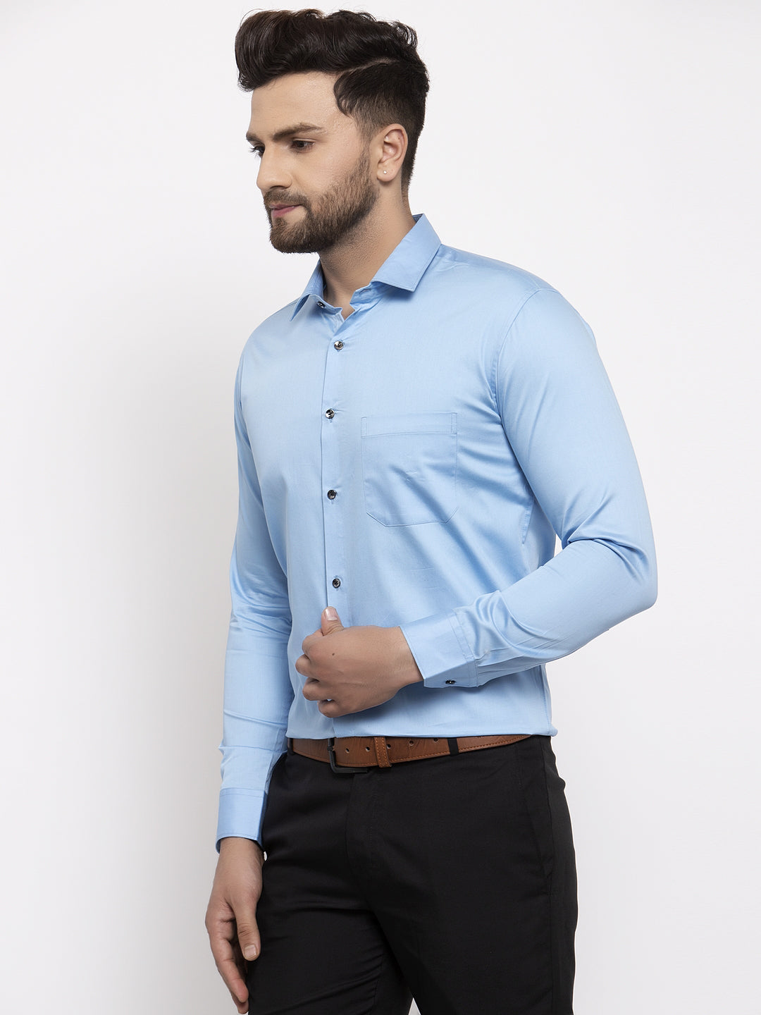 Men's Blue Cotton Solid Formal Shirt's ( SF 768Light-Blue ) - Jainish