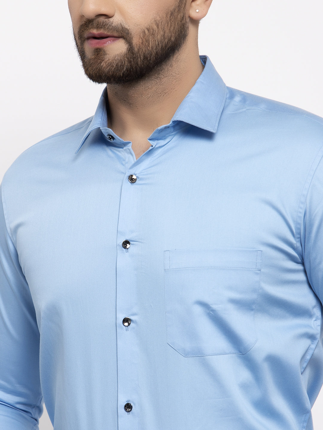Men's Blue Cotton Solid Formal Shirt's ( SF 768Light-Blue ) - Jainish