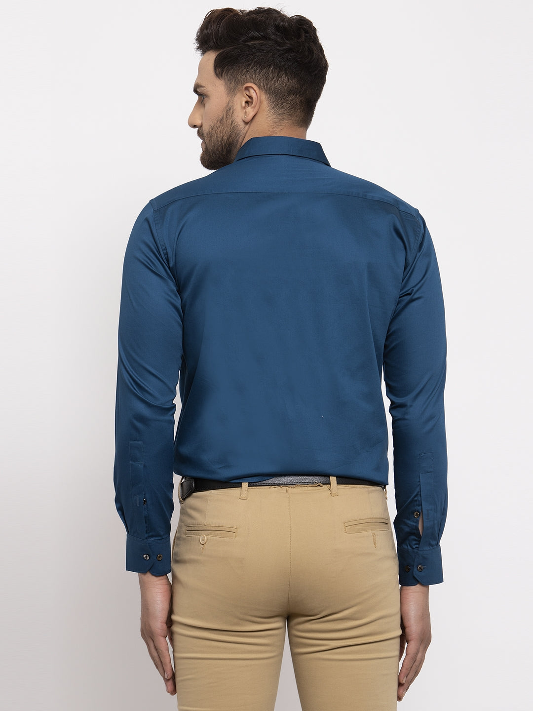 Men's Navy Cotton Solid Formal Shirt's ( SF 768Navy ) - Jainish