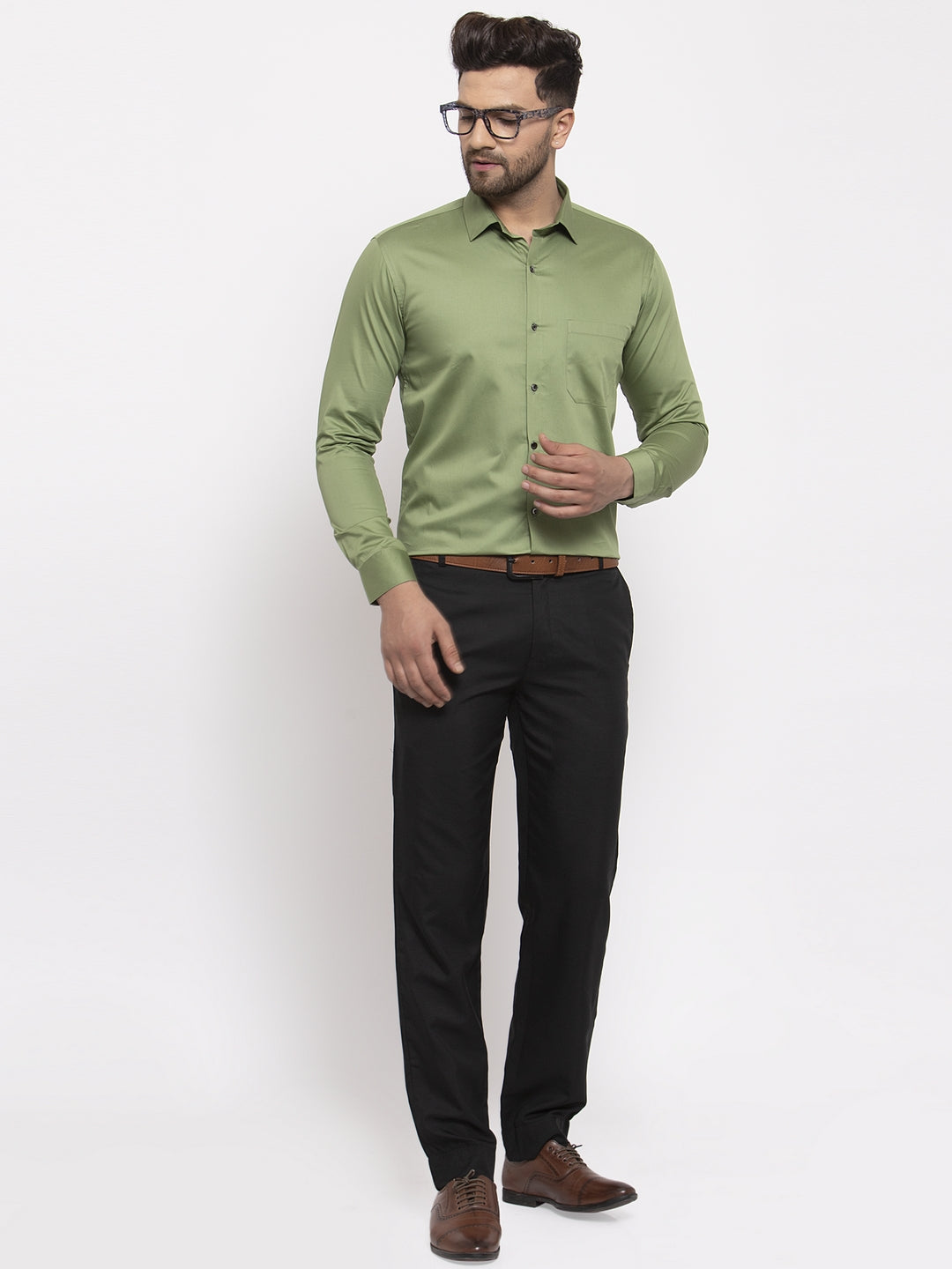 Men's Olive Cotton Solid Formal Shirt's ( SF 768Olive ) - Jainish