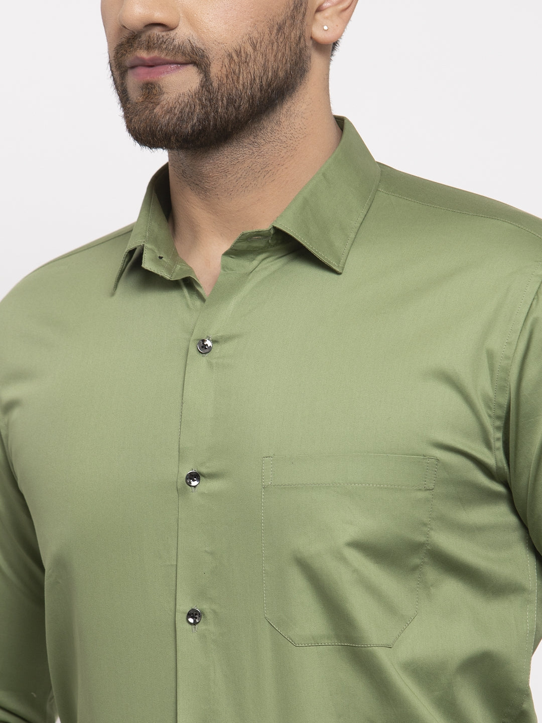 Men's Olive Cotton Solid Formal Shirt's ( SF 768Olive ) - Jainish