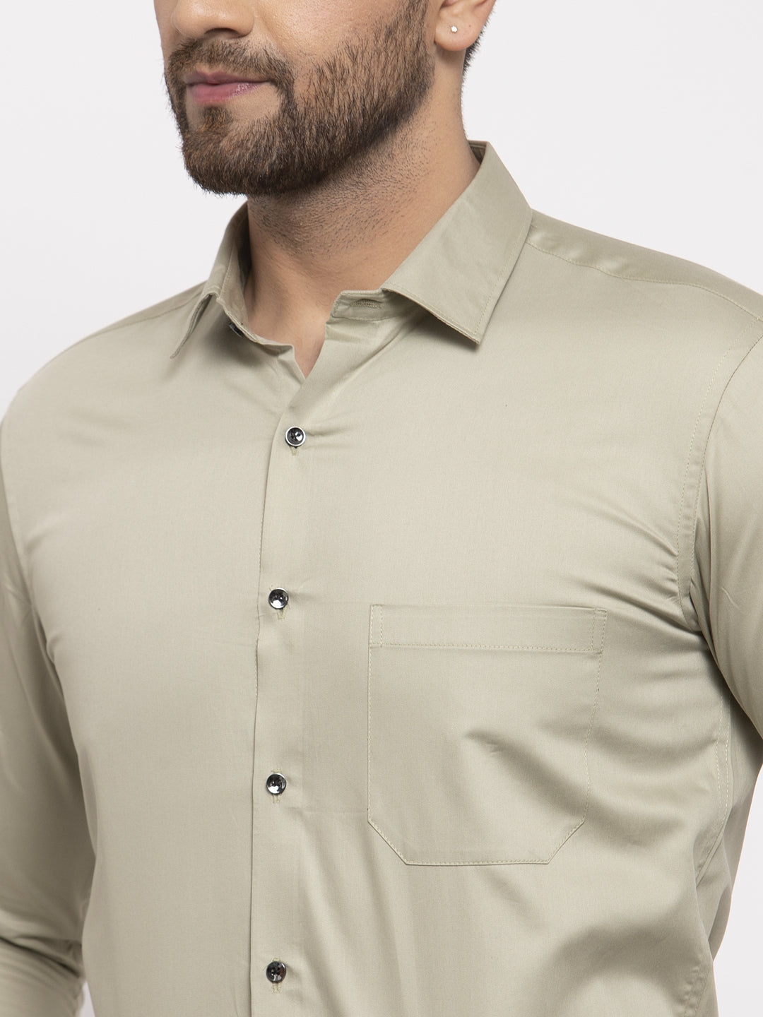 Men's Silver Cotton Solid Formal Shirt's ( SF 768Steel-Grey ) - Jainish