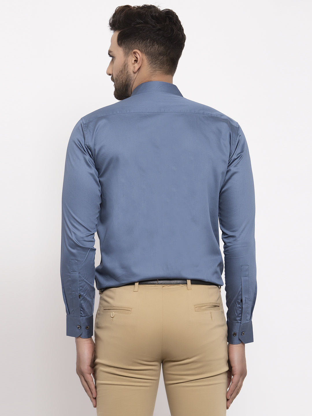 Men's Navy Cotton Solid Formal Shirt's ( SF 768Teal ) - Jainish