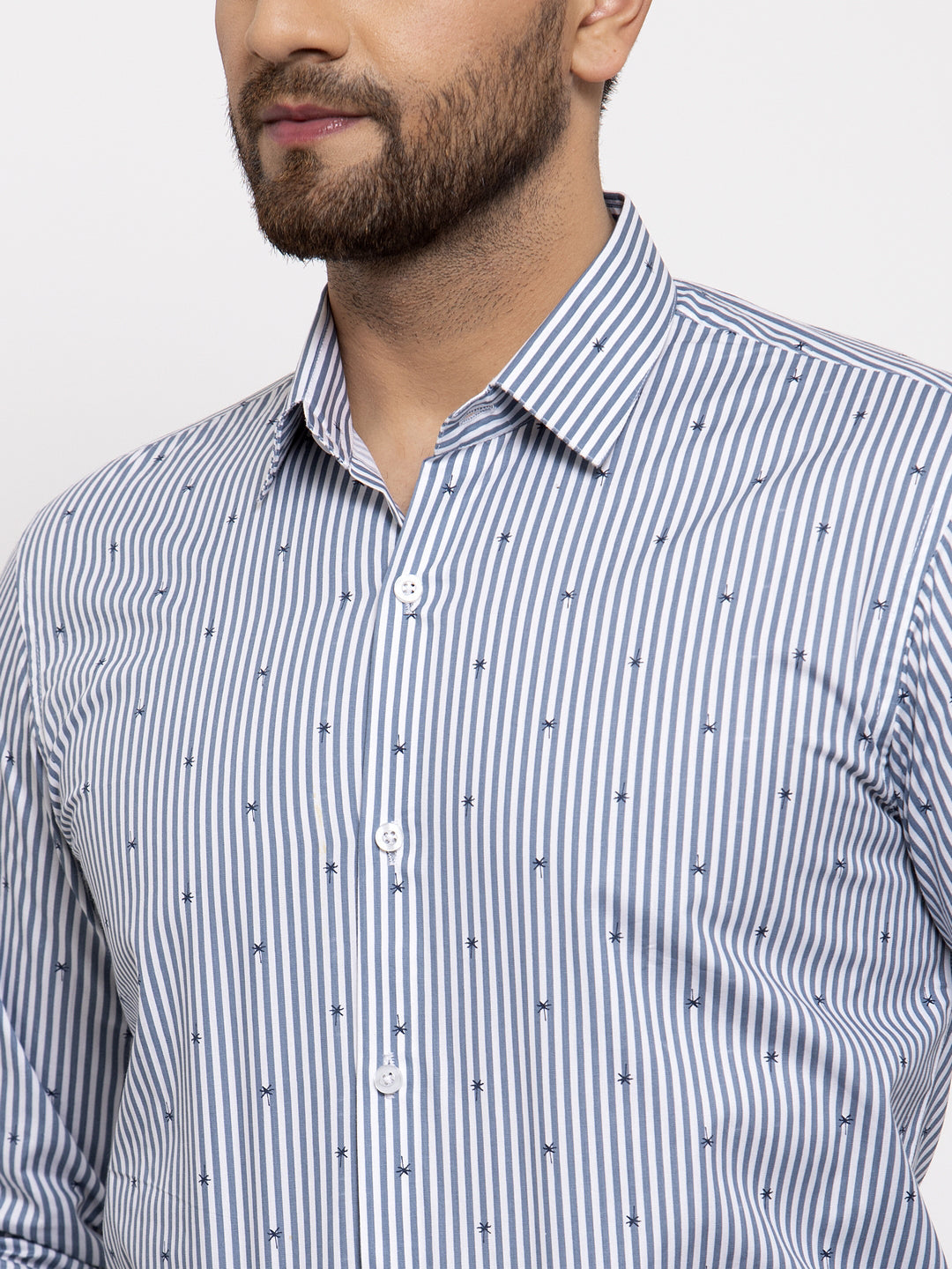 Men's Grey Cotton Striped Formal Shirt's ( SF 769Light-Grey ) - Jainish