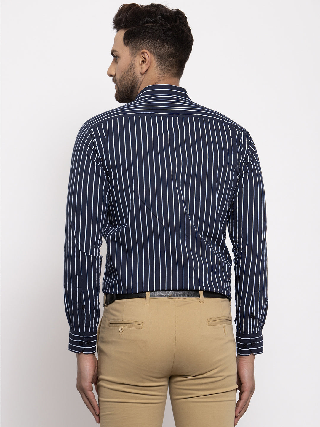 Men's Navy Cotton Striped Formal Shirt's ( SF 770Navy ) - Jainish