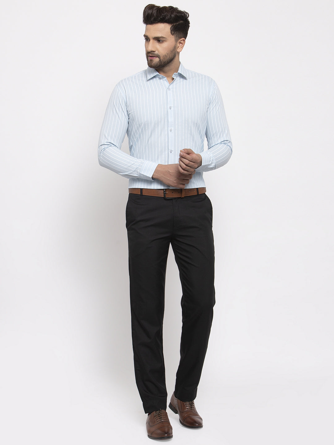 Men's Blue Cotton Striped Formal Shirt's ( SF 770Sky ) - Jainish