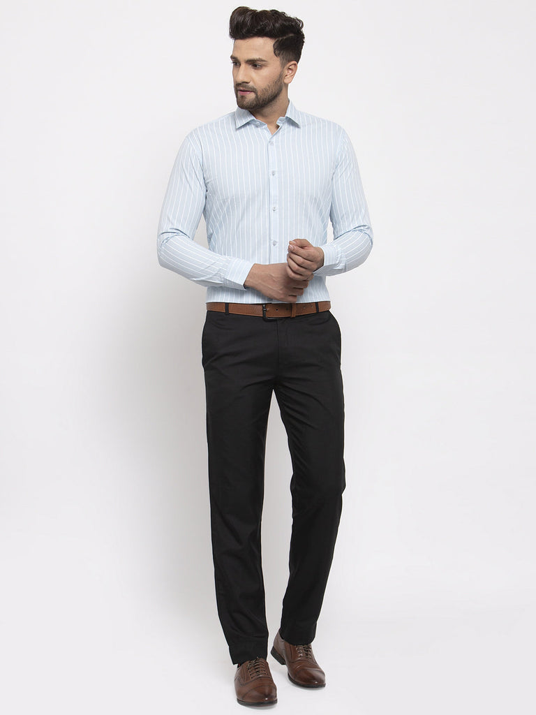 Men's Blue Cotton Striped Formal Shirt's ( SF 770Sky )