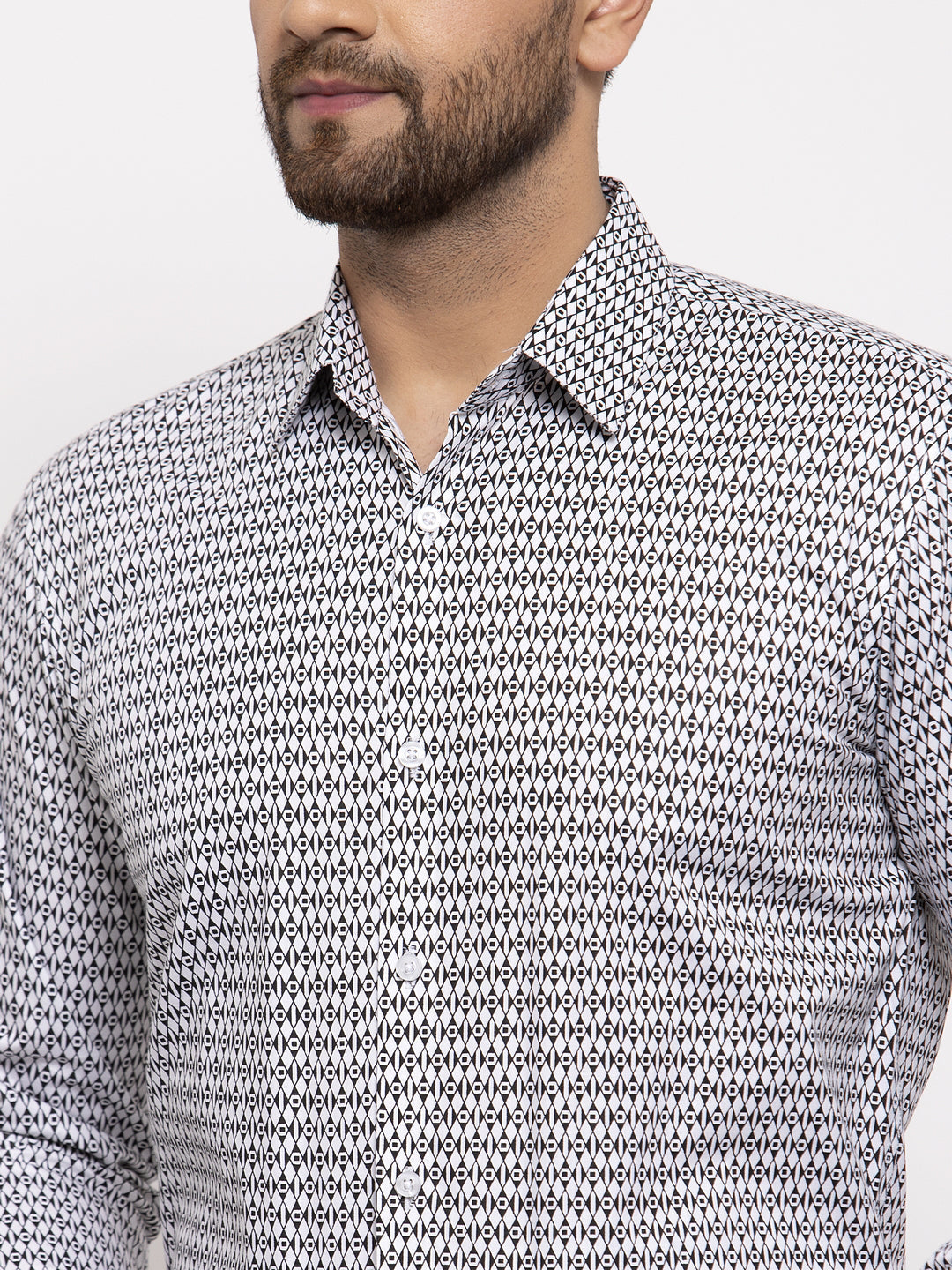Men's Black Cotton Geometric Formal Shirt's ( SF 771Black ) - Jainish