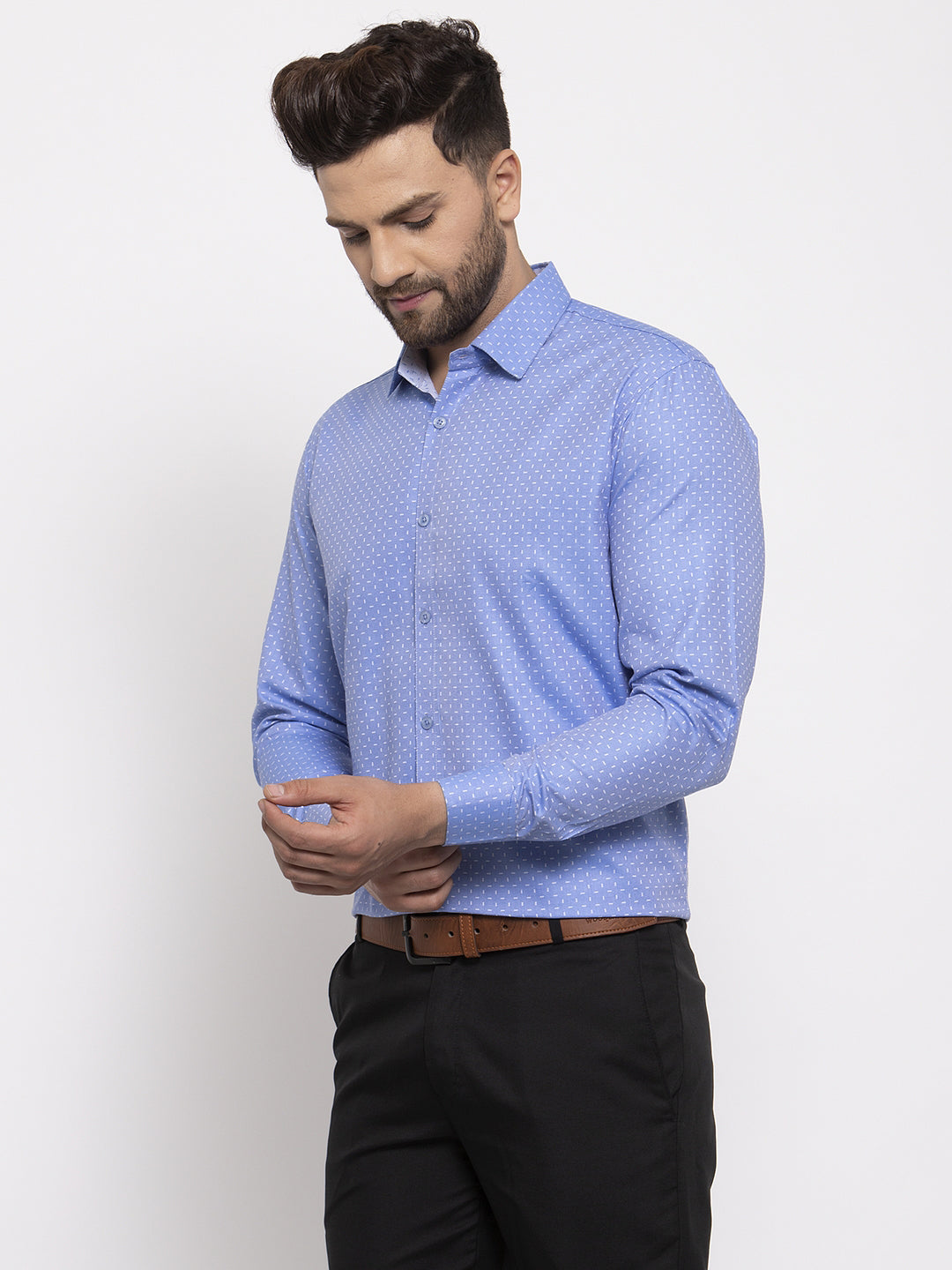 Men's Blue Cotton Printed Formal Shirt's ( SF 774Blue ) - Jainish