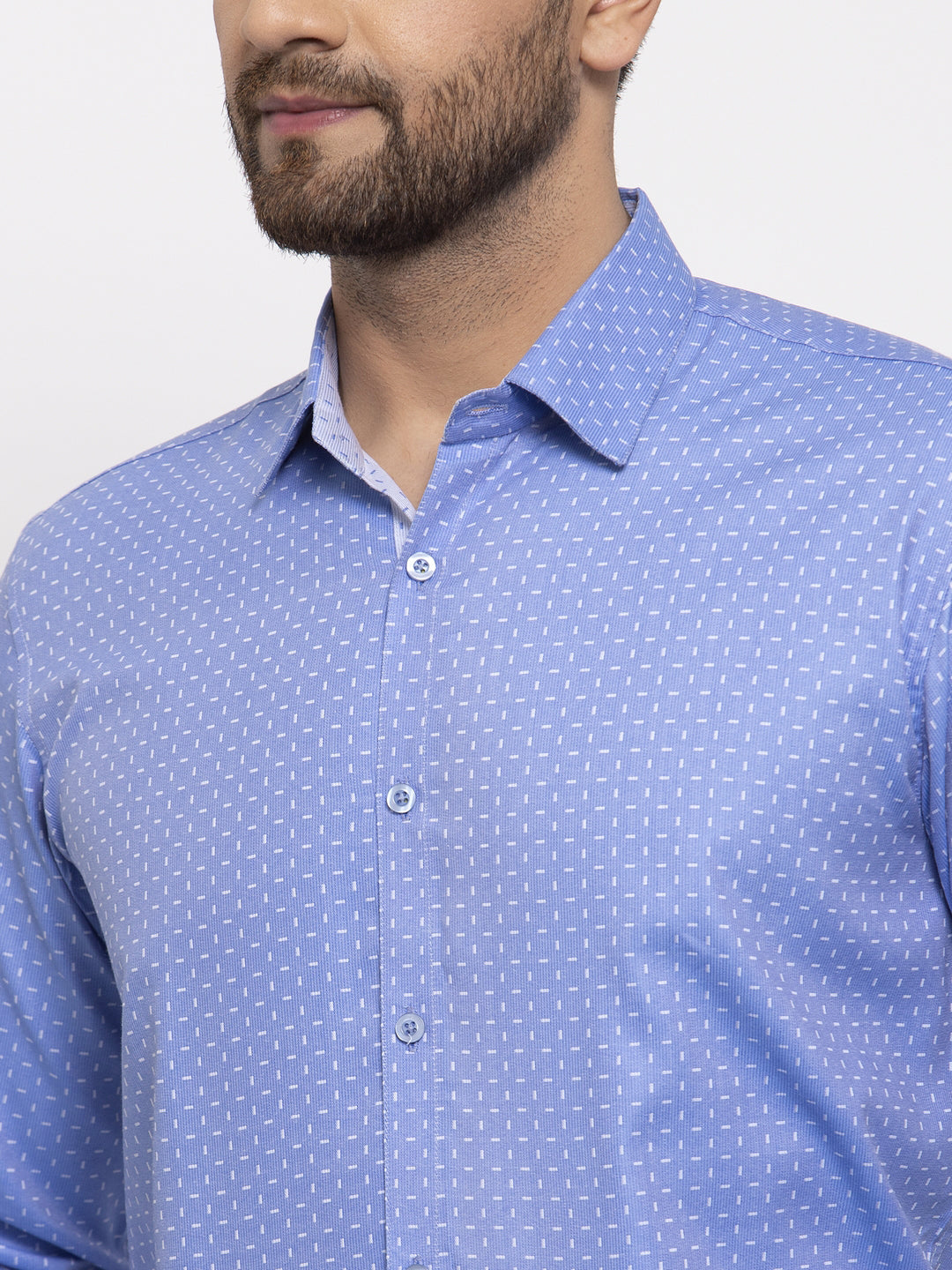 Men's Blue Cotton Printed Formal Shirt's ( SF 774Blue ) - Jainish