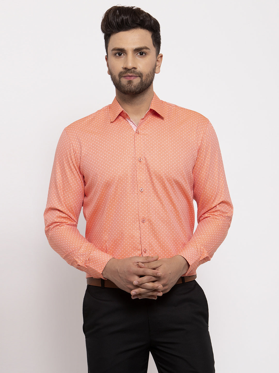 Men's Peach Cotton Printed Formal Shirt's ( SF 774Peach ) - Jainish