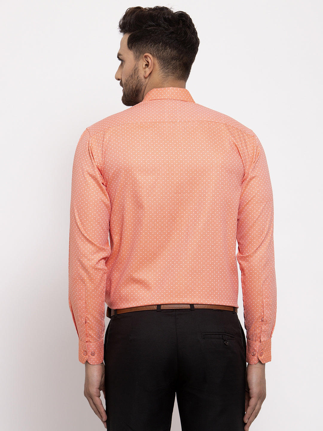 Men's Peach Cotton Printed Formal Shirt's ( SF 774Peach ) - Jainish
