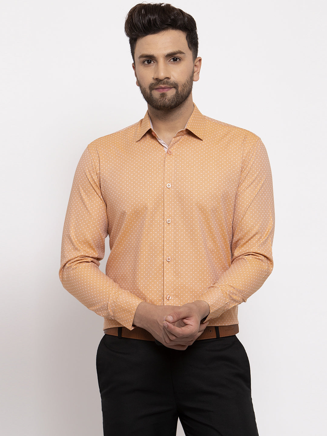 Men's Brown Cotton Printed Formal Shirt's ( SF 774Rust ) - Jainish