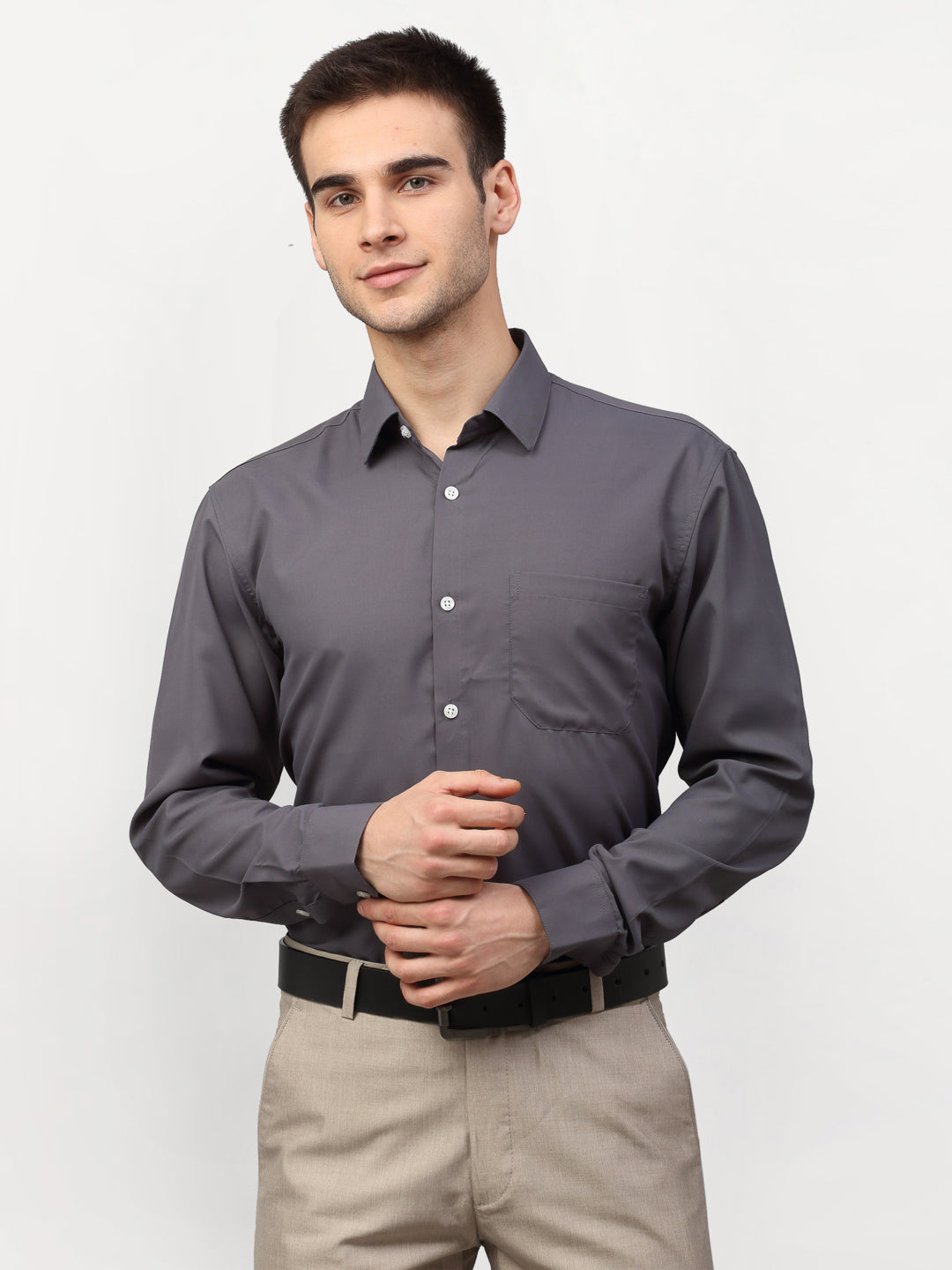 Men's Grey Solid Formal Shirts ( SF 777Grey ) - Jainish