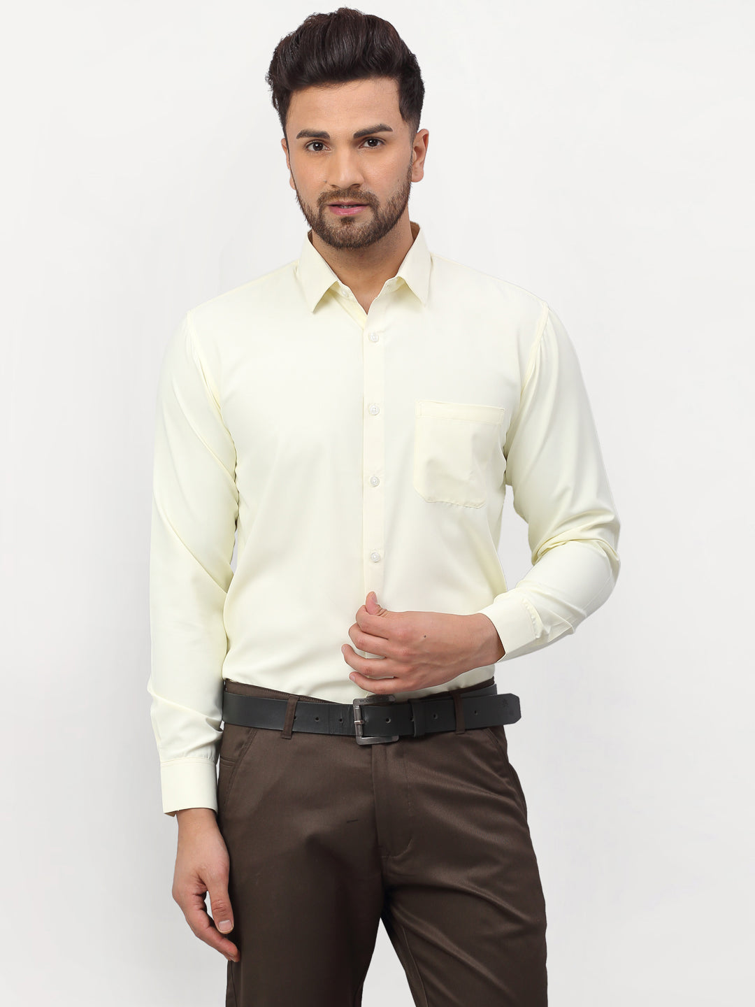 Men's Yellow Solid Formal Shirts ( SF 777Lemon ) - Jainish