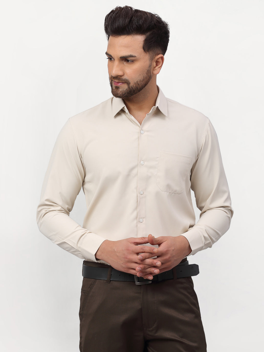 Men's Beige Solid Formal Shirts ( SF 777Light-Beige ) - Jainish