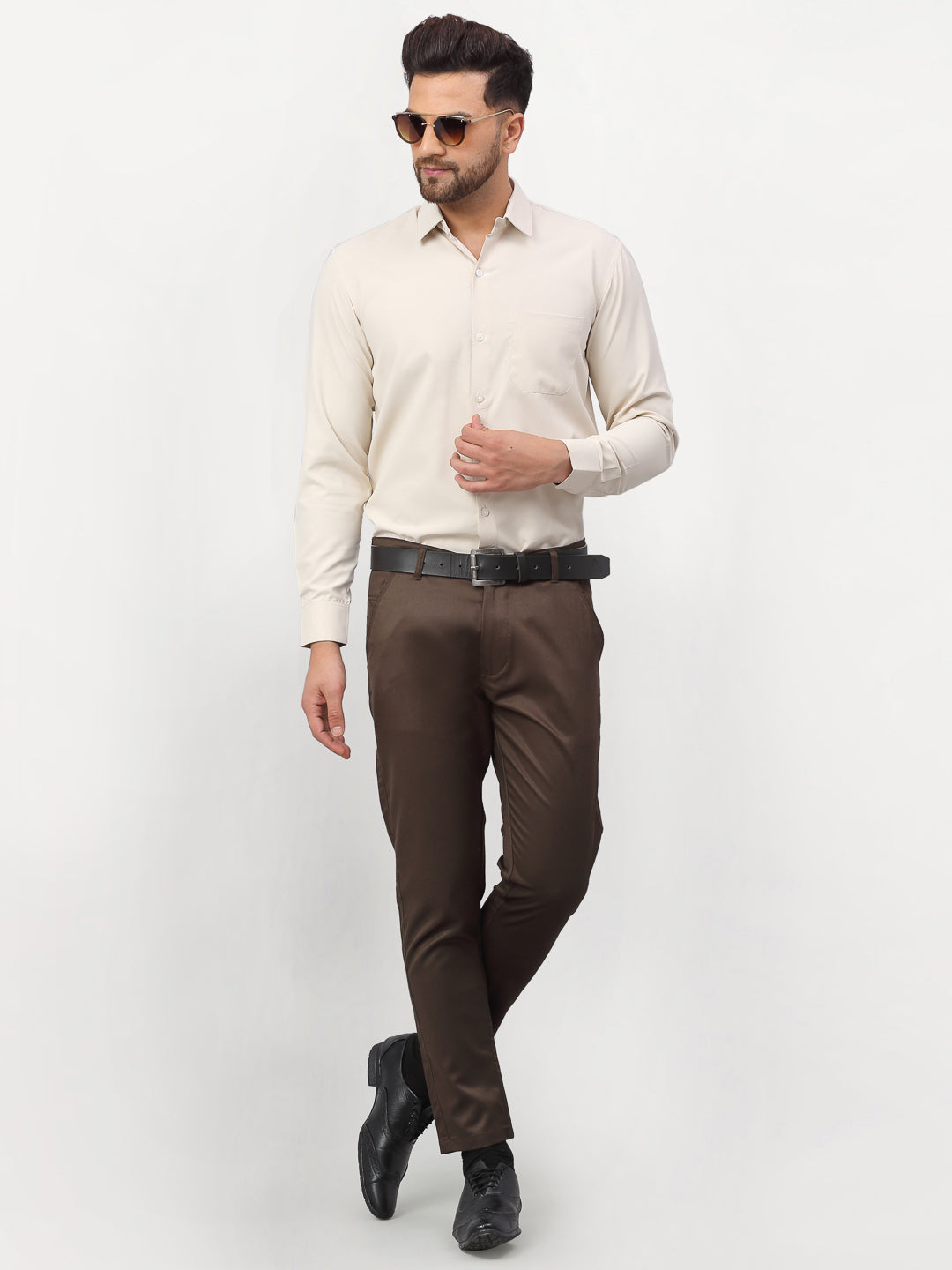 Men's Beige Solid Formal Shirts ( SF 777Light-Beige ) - Jainish